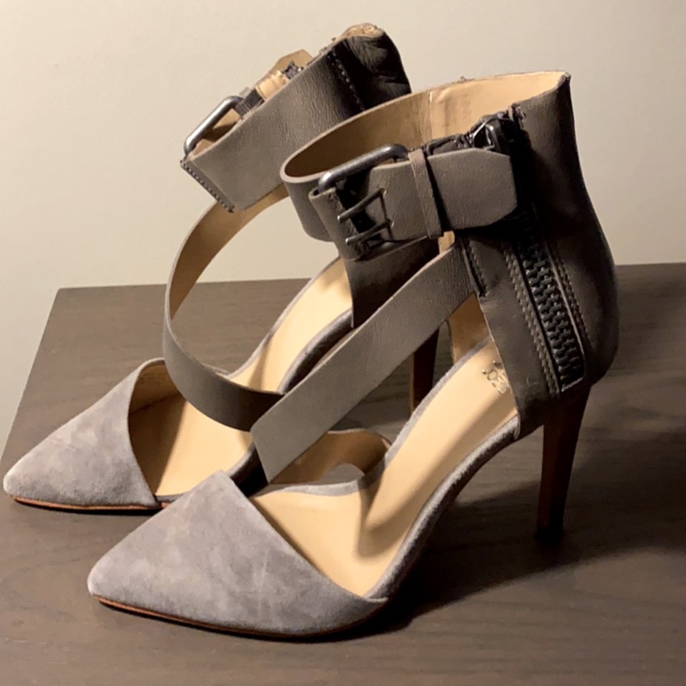 Joe’s pointed toe grey suede heels